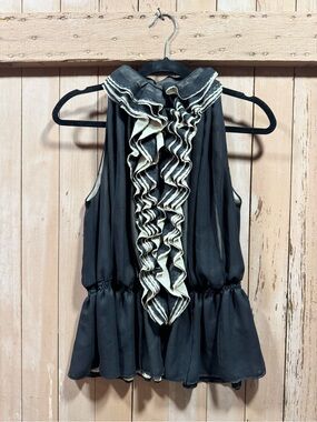 Robert Rodriguez Black Top with Cream Ruffle Accents
